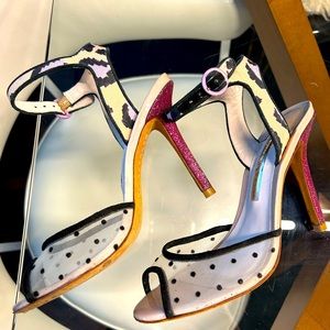 Sophia Webster mesh shoes w/ black polka dots & pink glitter heels